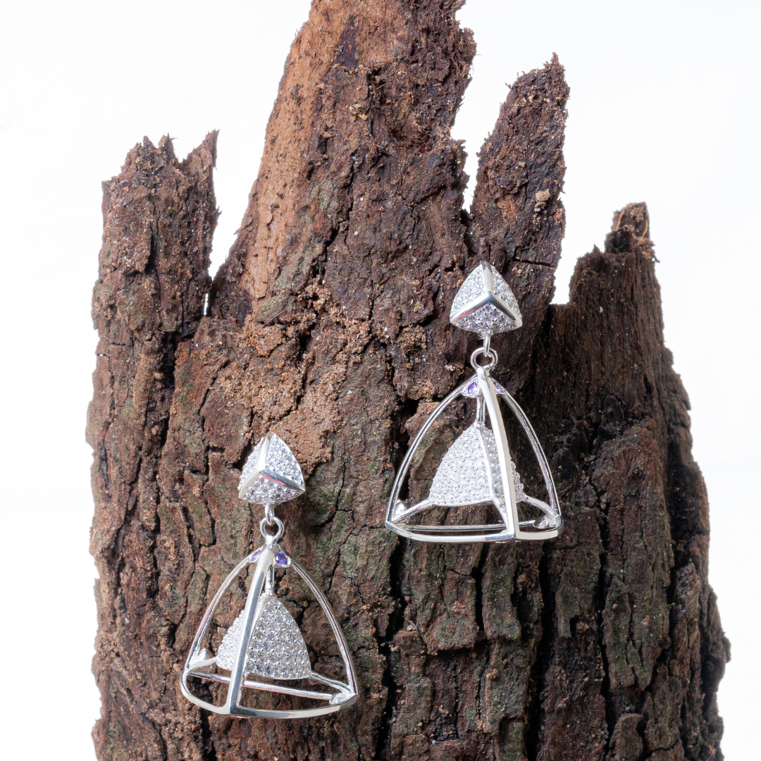3 Space Galactic Halo Drop Earrings (925 Sterling Silver)