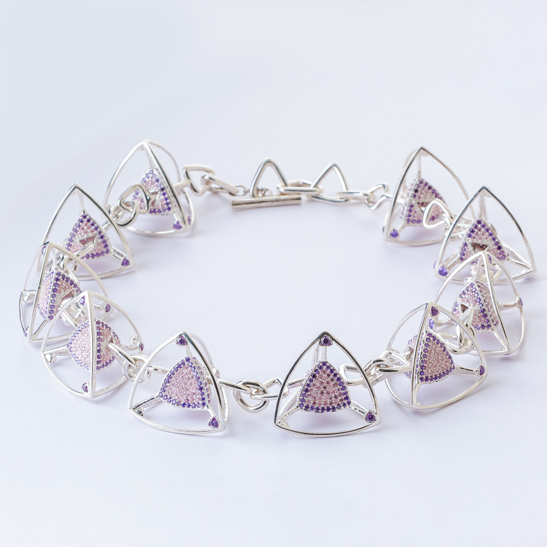 3 Space Prism Links Necklace (925 Sterling Silver)