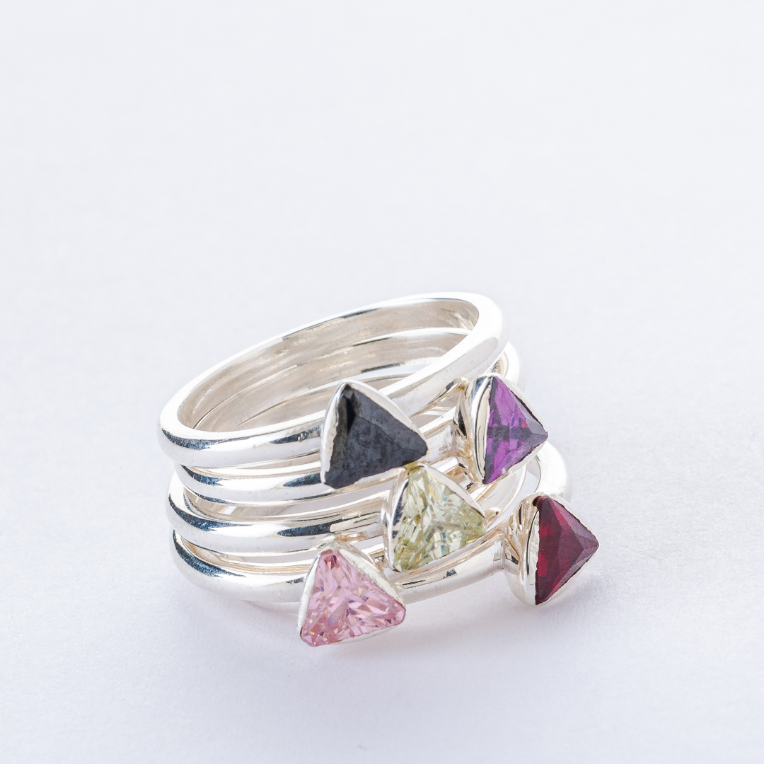 3 Space Blush Spark Ring (925 Sterling Silver) Size - US 6.5