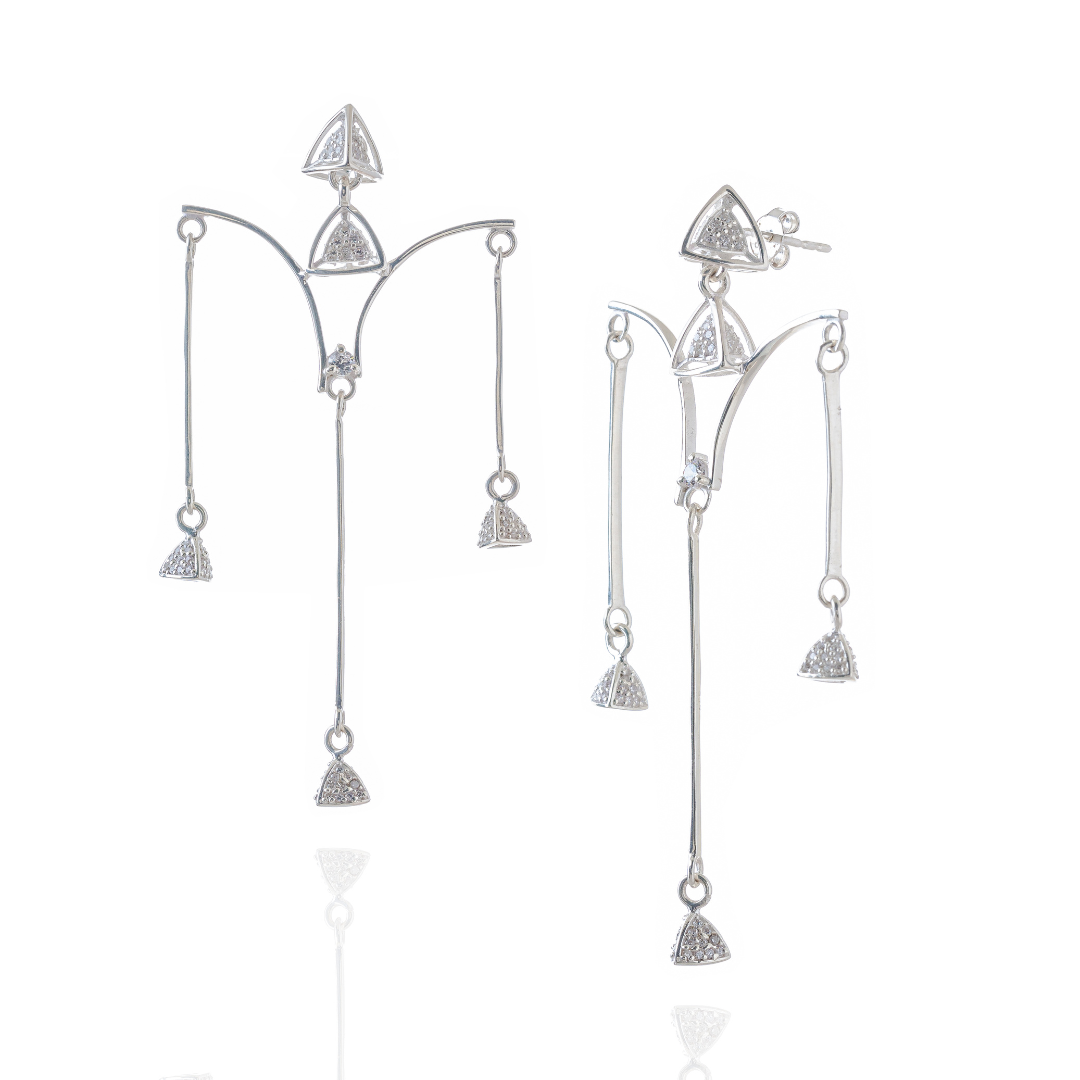 3 Space Chandelier-Drop Earrings (925 Sterling Silver)