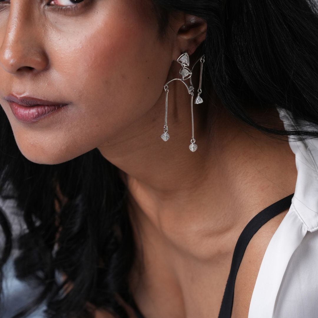 3 Space Chandelier-Drop Earrings (925 Sterling Silver)