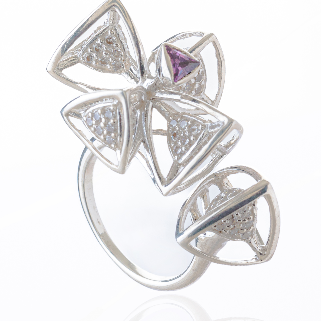 3 Space Bloom Ring (925 Sterling Silver) Size - US 6