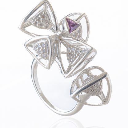 3 Space Bloom Ring (925 Sterling Silver) Size - US 6