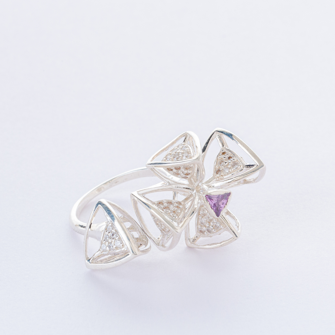 3 Space Bloom Ring (925 Sterling Silver) Size - US 6