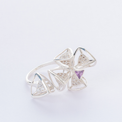 3 Space Bloom Ring (925 Sterling Silver) Size - US 6