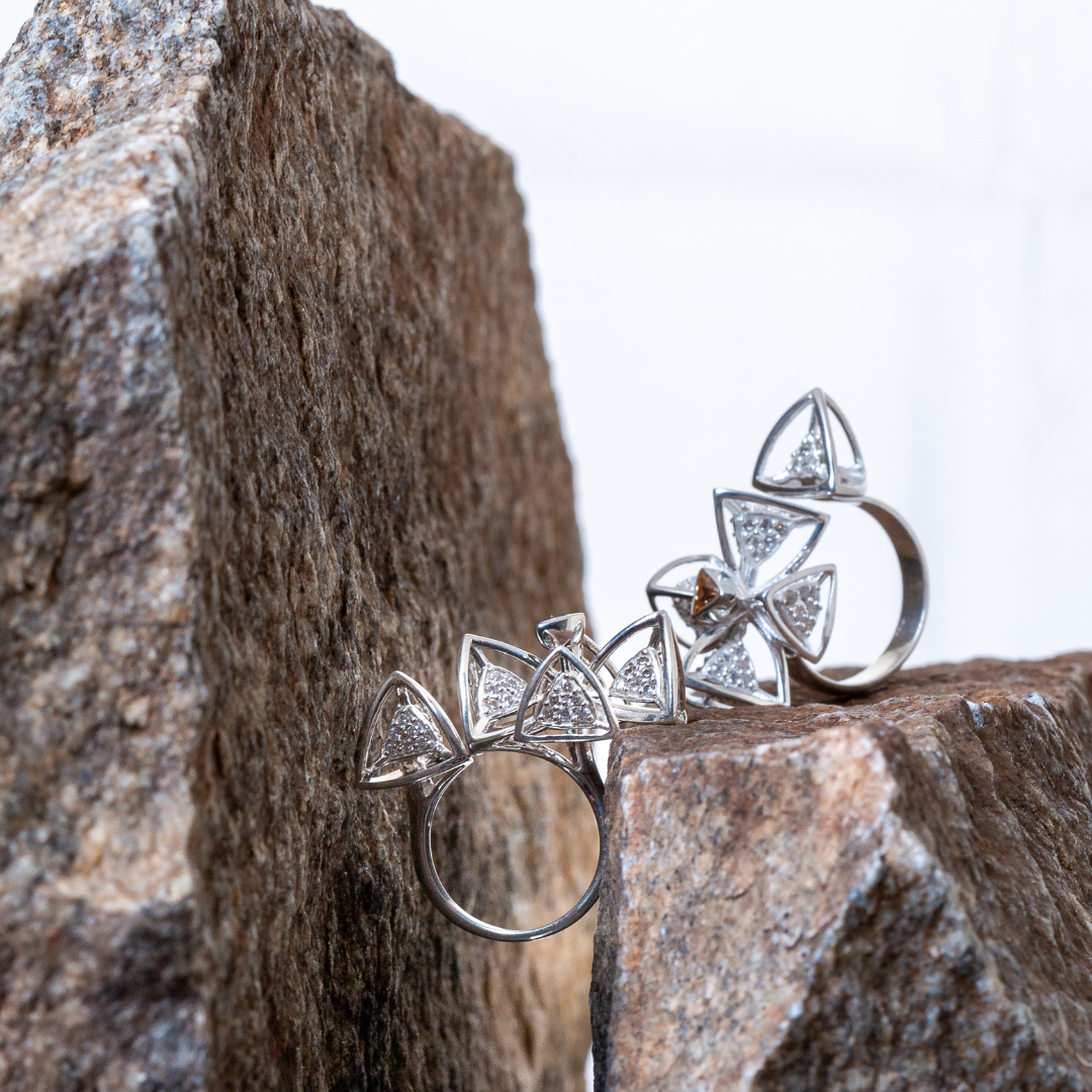 3 Space Bloom Ring (925 Sterling Silver) Size - US 6