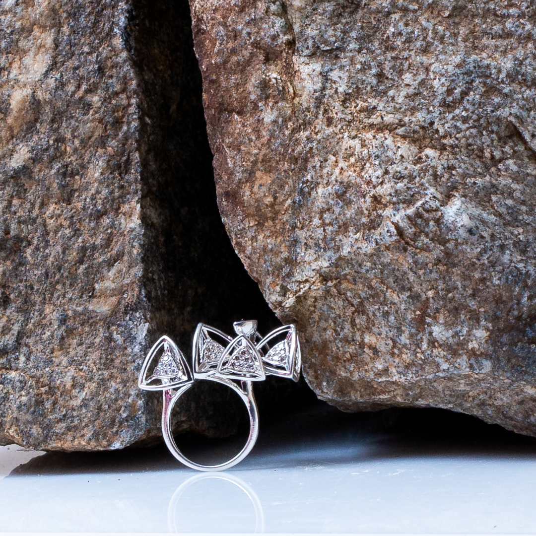 3 Space Bloom Ring (925 Sterling Silver) Size - US 6