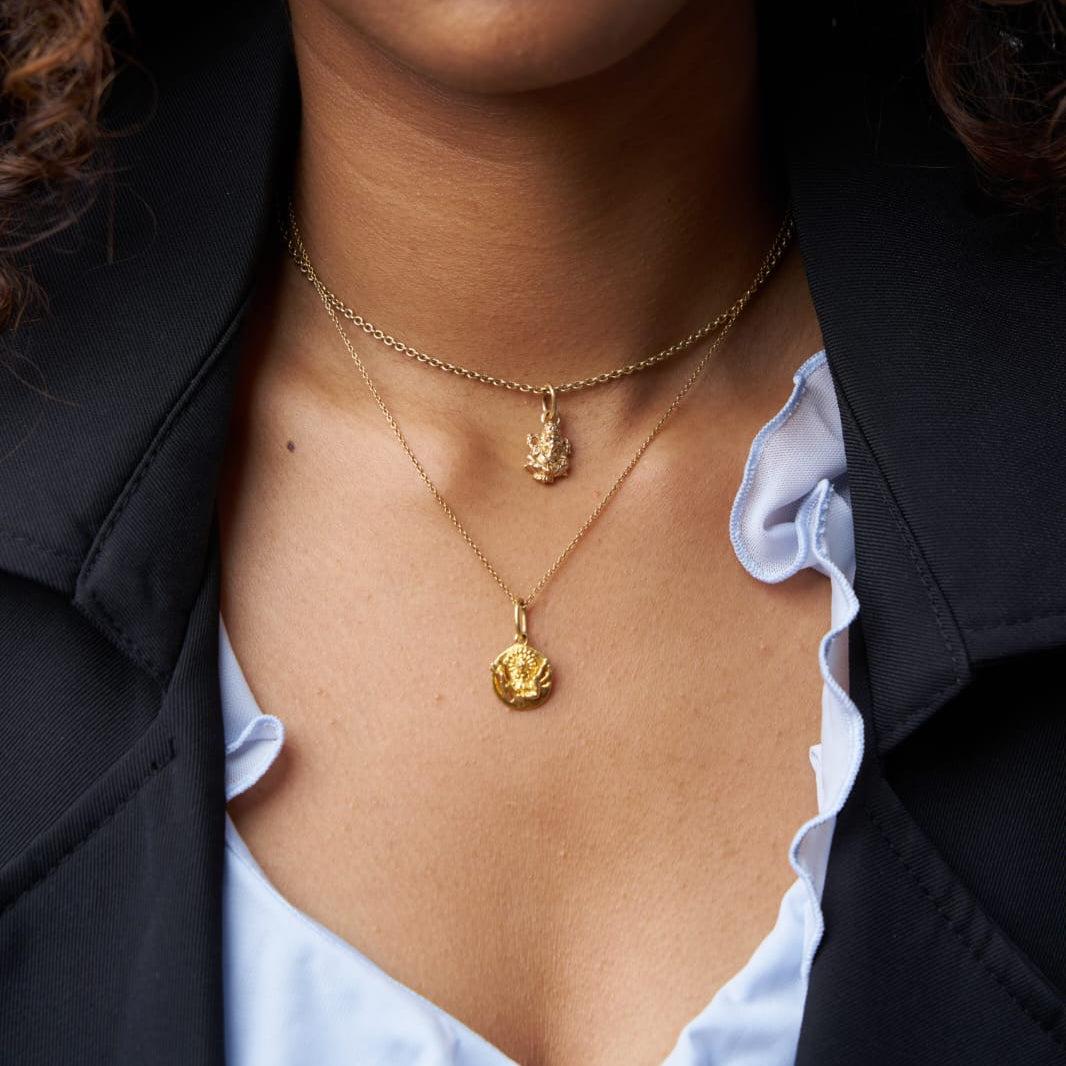 Charm of Goddess Durga Pendant-Gold (Mini Sculptural)