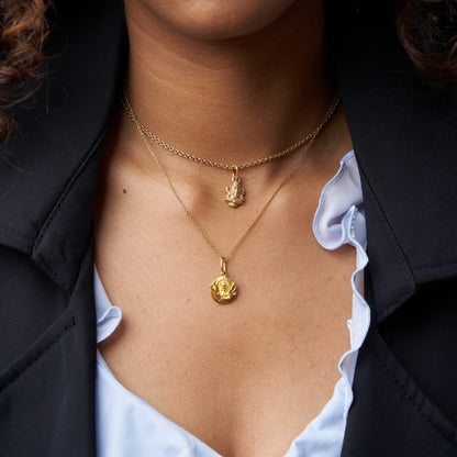 Charm of Goddess Durga Pendant-Gold (Mini Sculptural)