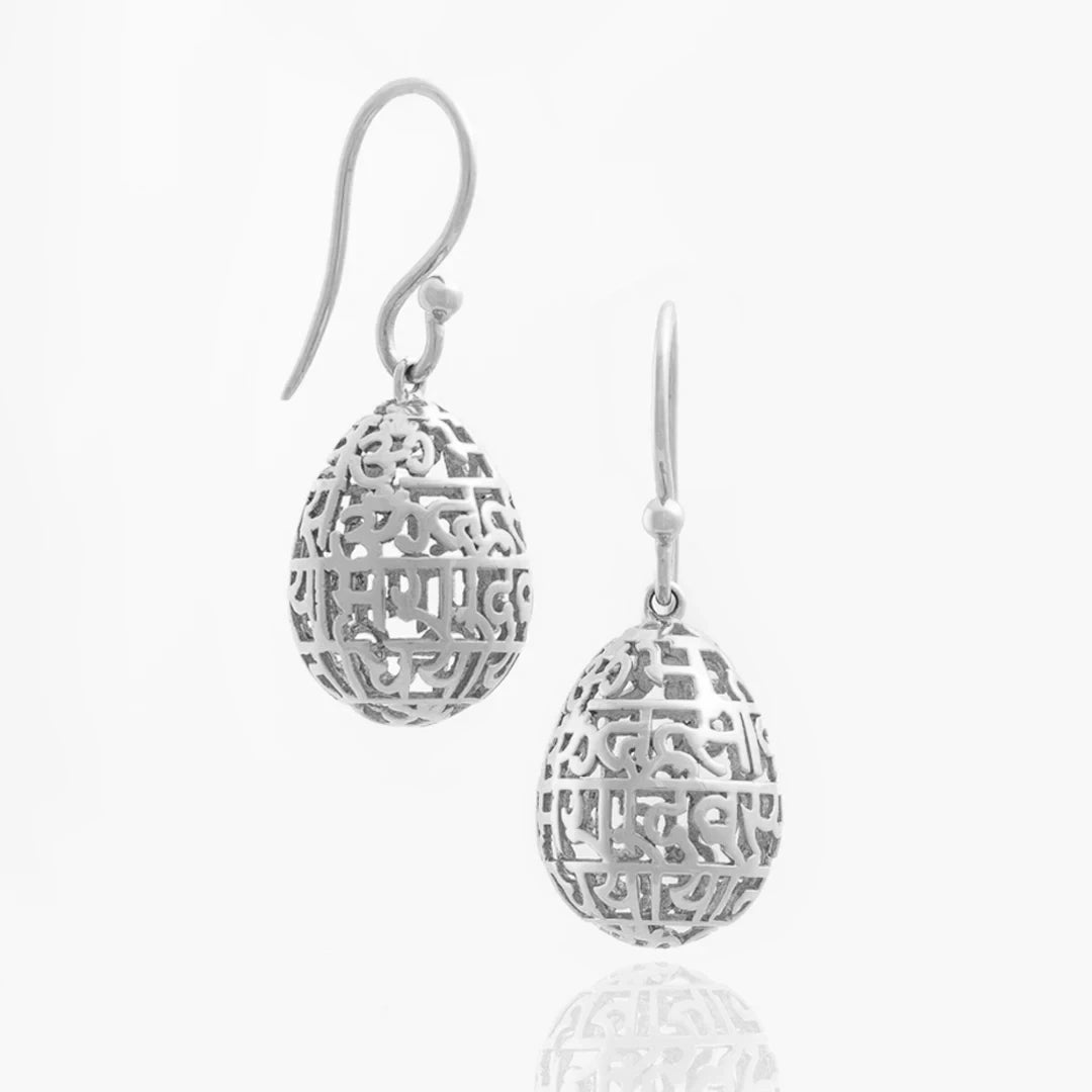 Gayatri Mantra Egg Earring  (Small-Silver)