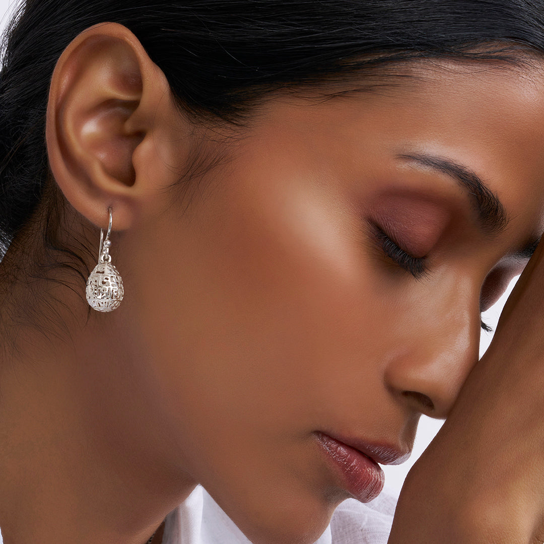 Gayatri Mantra Egg Earring  (Small-Silver)